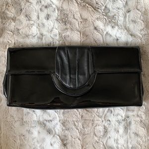 Vintage Gino Black Patent Leather Clutch Baguette Bag Cocktail Evening Prom